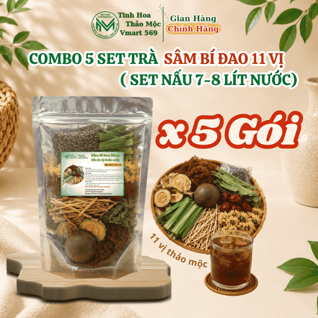 Combo 5 set trà bí đao bông cúc 11 vị thảo mộc nấu 8 lít nước thanh nhiệt ngủ ngon