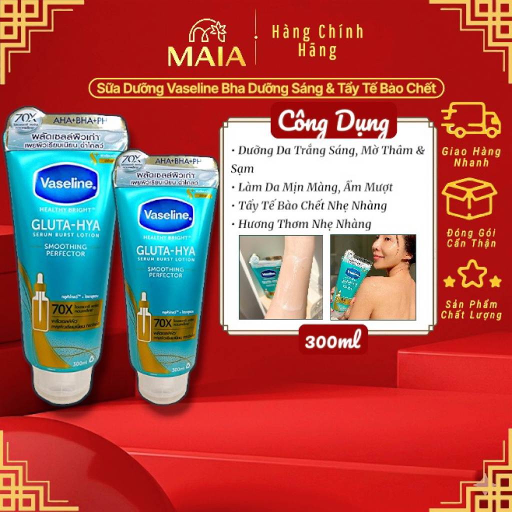 Sữa Dưỡng Thể Vaseline Xanh Ngọc Gluta Hya 70X Tẩy Tế Bào Chết Dịu Nhẹ & Dưỡng Da Sáng Hồng