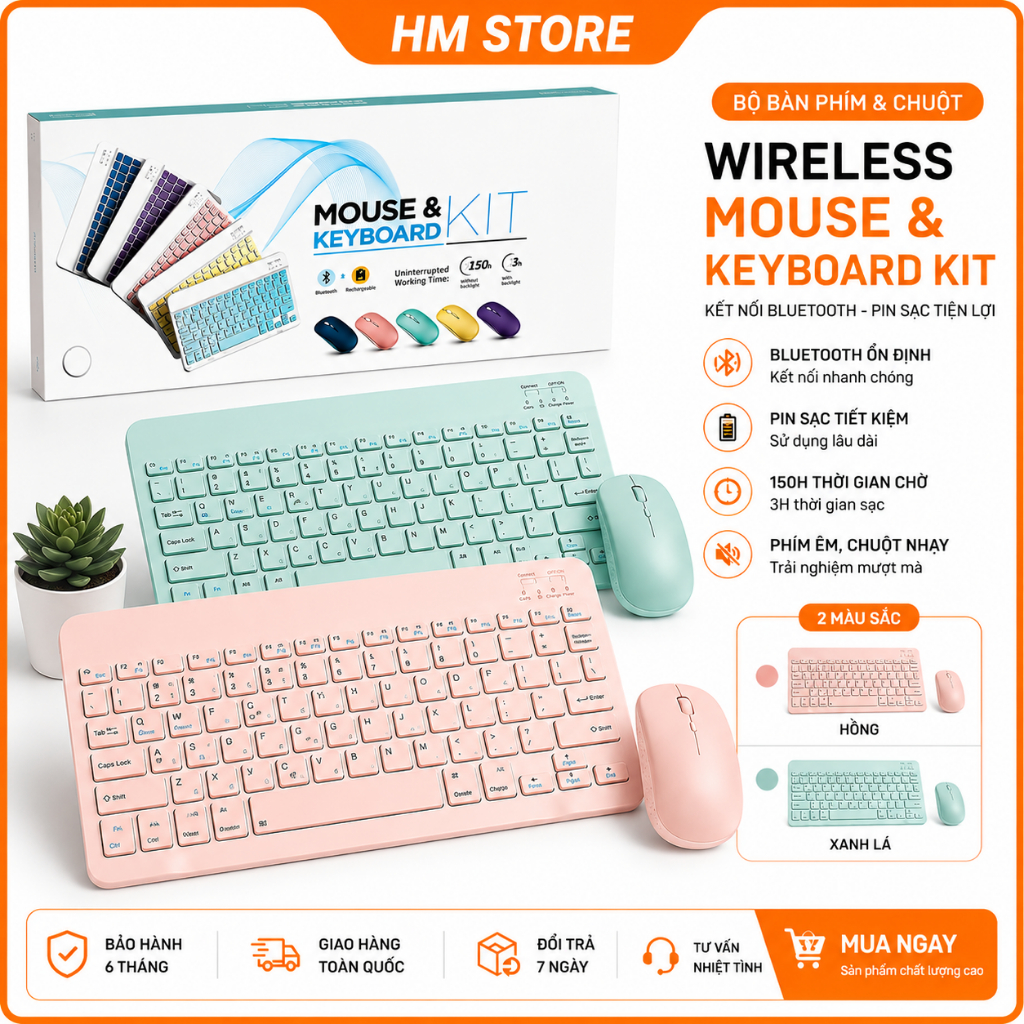 Bộ Bàn Phím Chuột Không Dây Bluetooth Mini Siêu Mỏng, Pin Sạc Tiện Lợi Cho Laptop iPad Macbook PC