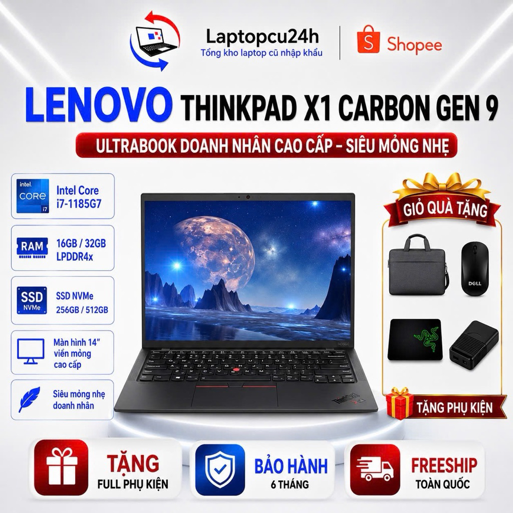 Lenovo Thinkpad X1 Carbon Gen 9 Core i7-1185G7 RAM 32G SSD 512G Màn 14inch 4K Max