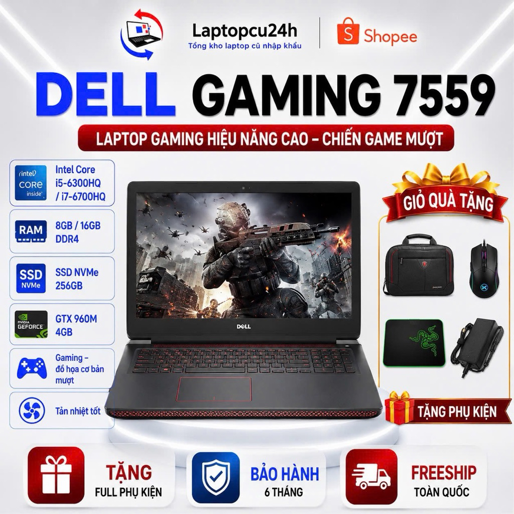 Laptop gaming dell N7559 core i7 6700hq,vga gtx 960 4g, laptop cũ chơi game đồ họa