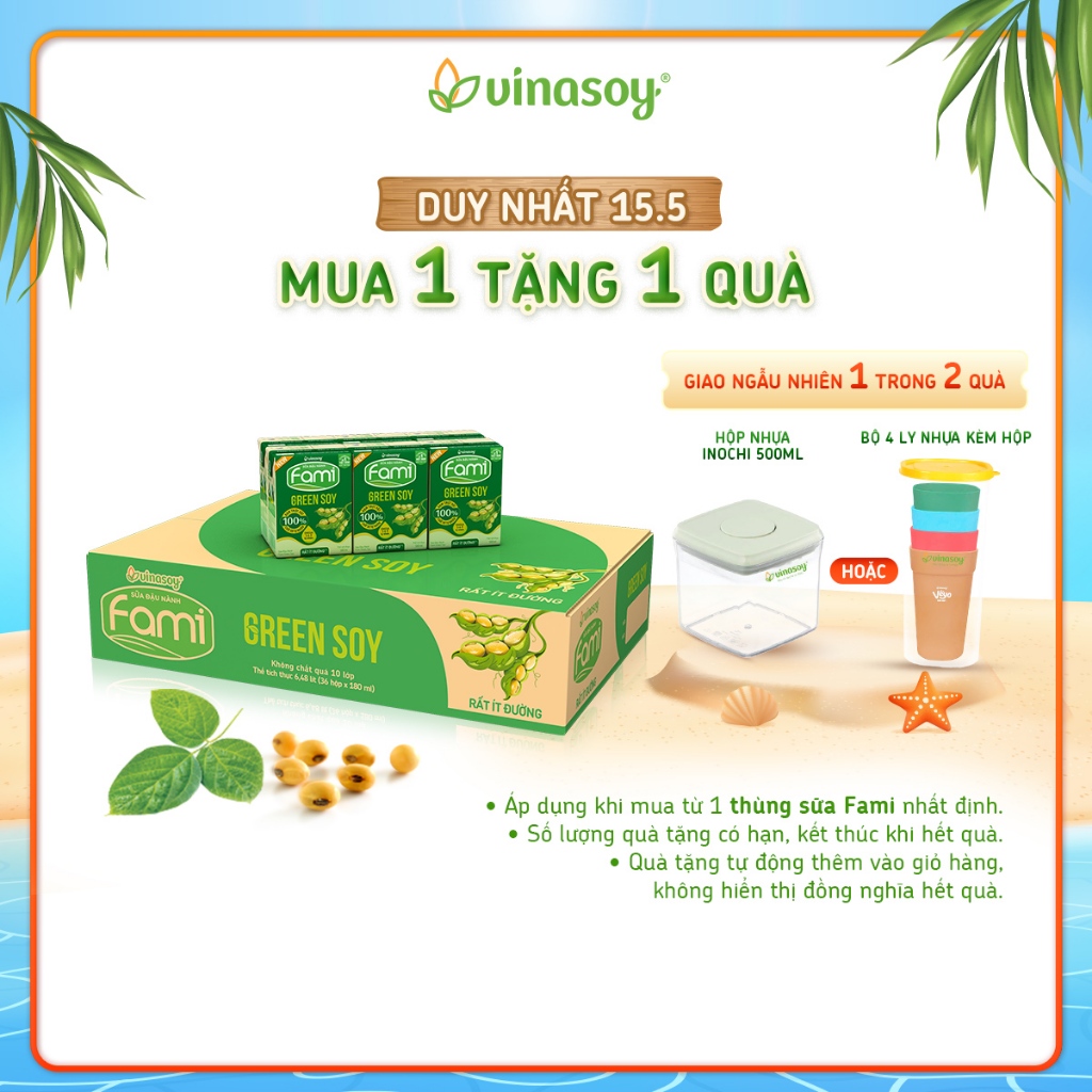 Thùng sữa đậu nành Fami Green Soy rất ít đường (**) (36 hộp x 180ml)