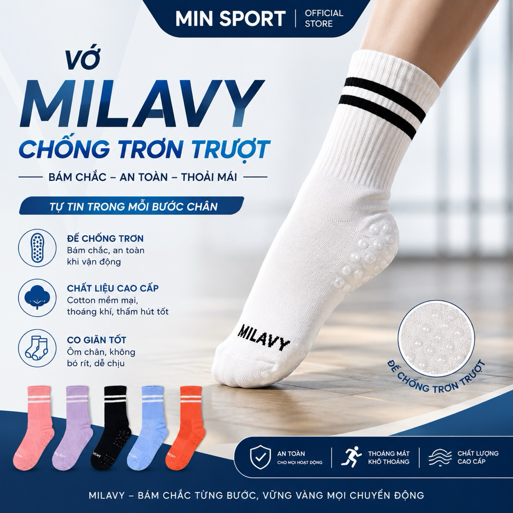 Tất Thể Thao Cổ Cao Chống Trượt MILAVY Unisex