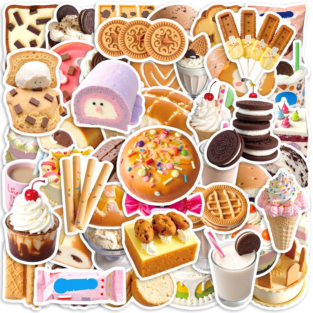 Set 5/10/20/50 cái sticker chống nước SWEET BAKERY DESSERT BÁNH KEM BÁNH OREO BÁNH SINH NHẬT dán mũ 