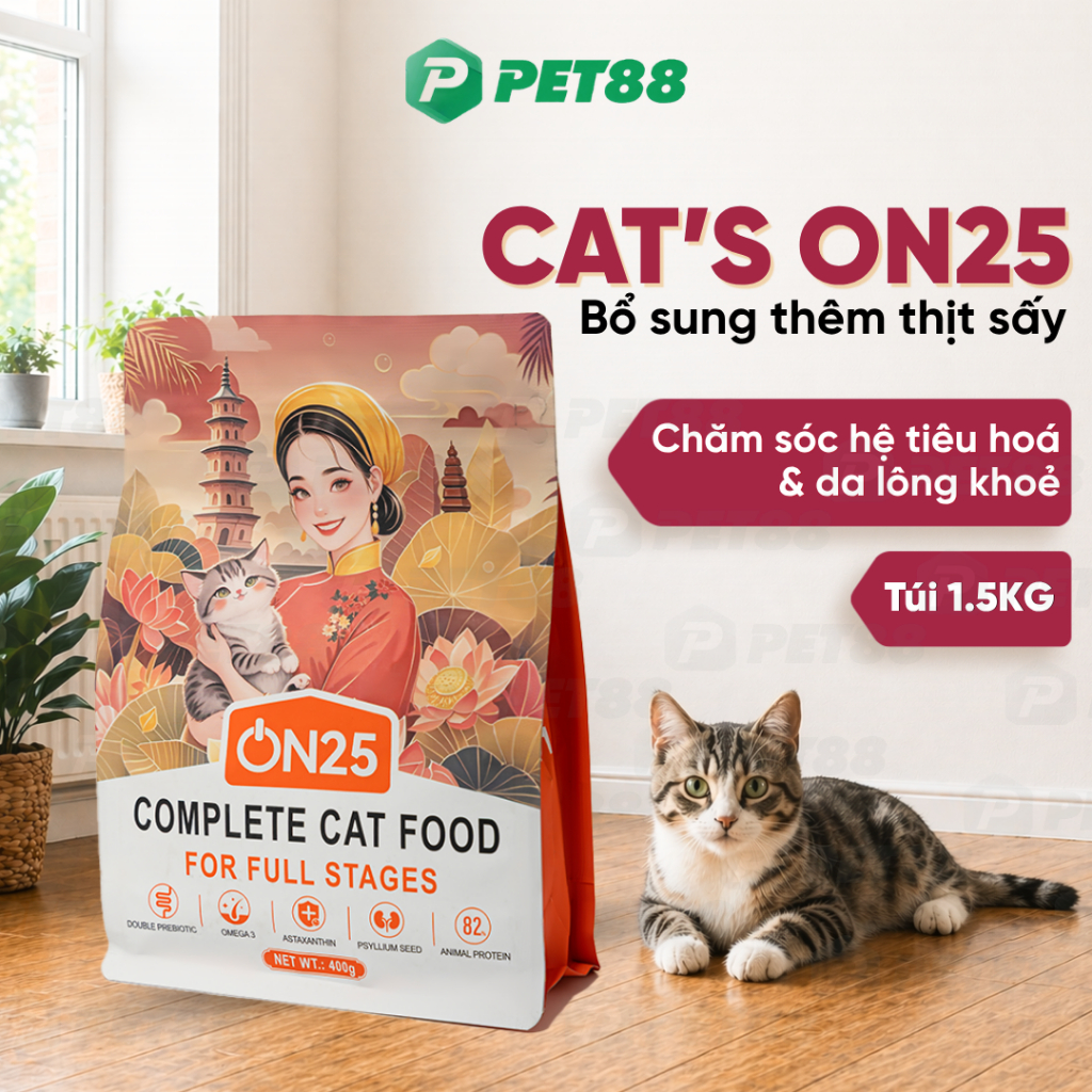 Hạt Cho Mèo Mọi Lứa Tuổi On25 - 3kg chăm sóc hệ tiêu hoá, da lông - Pet88