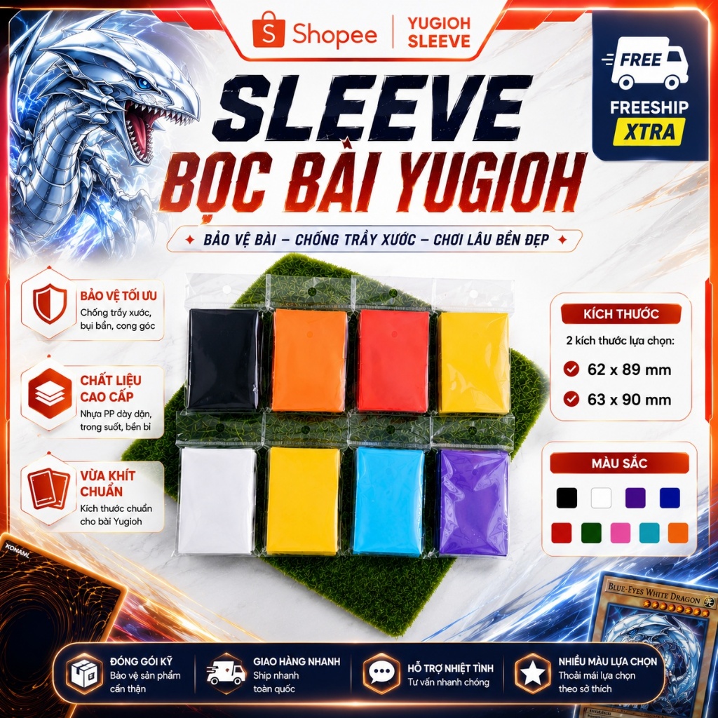 Sleeve Bọc Bài Yugioh 62x89 / 63x90 - Card Sleeve Yugioh Nhiều Màu - Bảo Vệ Thẻ Bài - Miko Yugioh