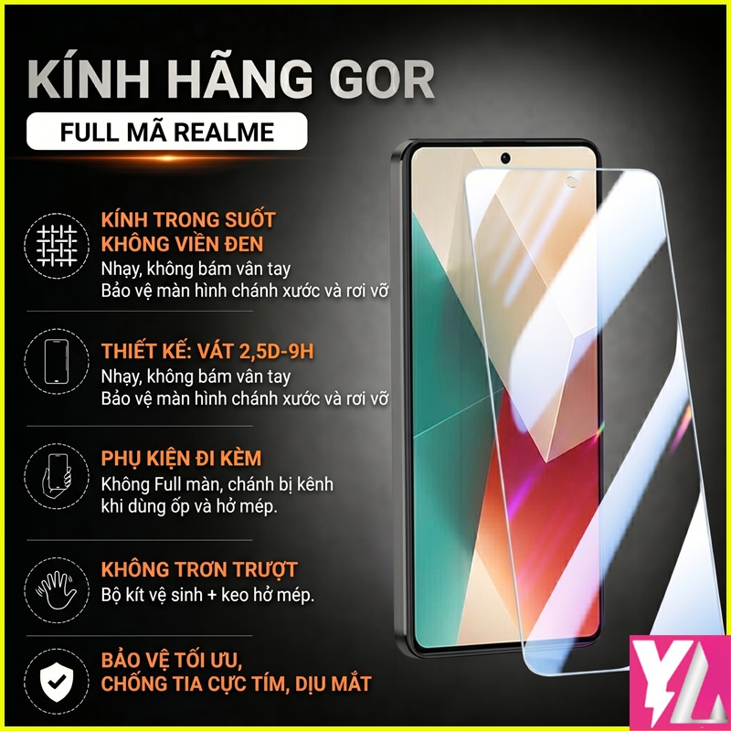 Kính cường lực GOR Realme X7/ Realme X7 Pro/ GT7 China/ GT 7 Quốc Tế ... Trong Suốt ko viền đen 9H