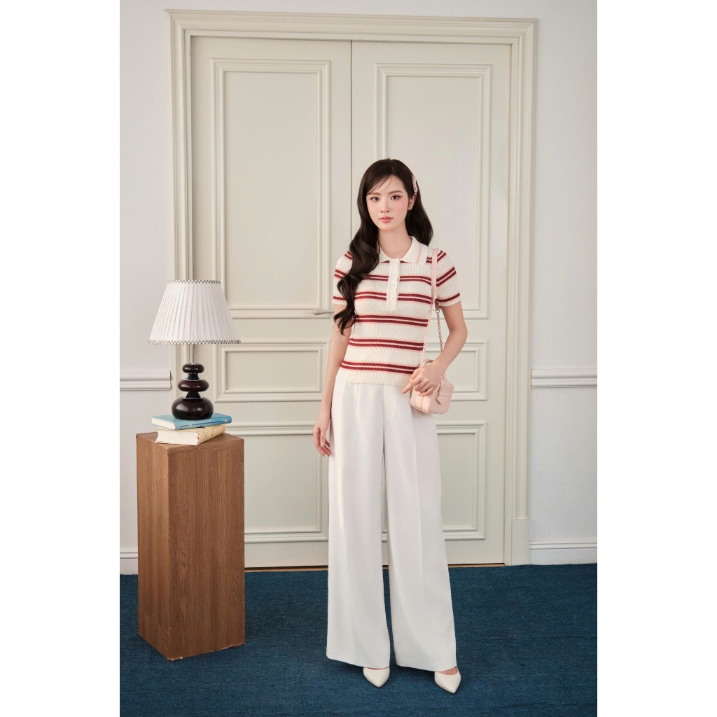 DELIZ - Áo len cổ polo phối họa tiết kẻ ngang thanh lịch cao cấp mỏng nhẹ phù hợp mặc mùa hè DELIZ PL310 | BigBuy360 - bigbuy360.vn