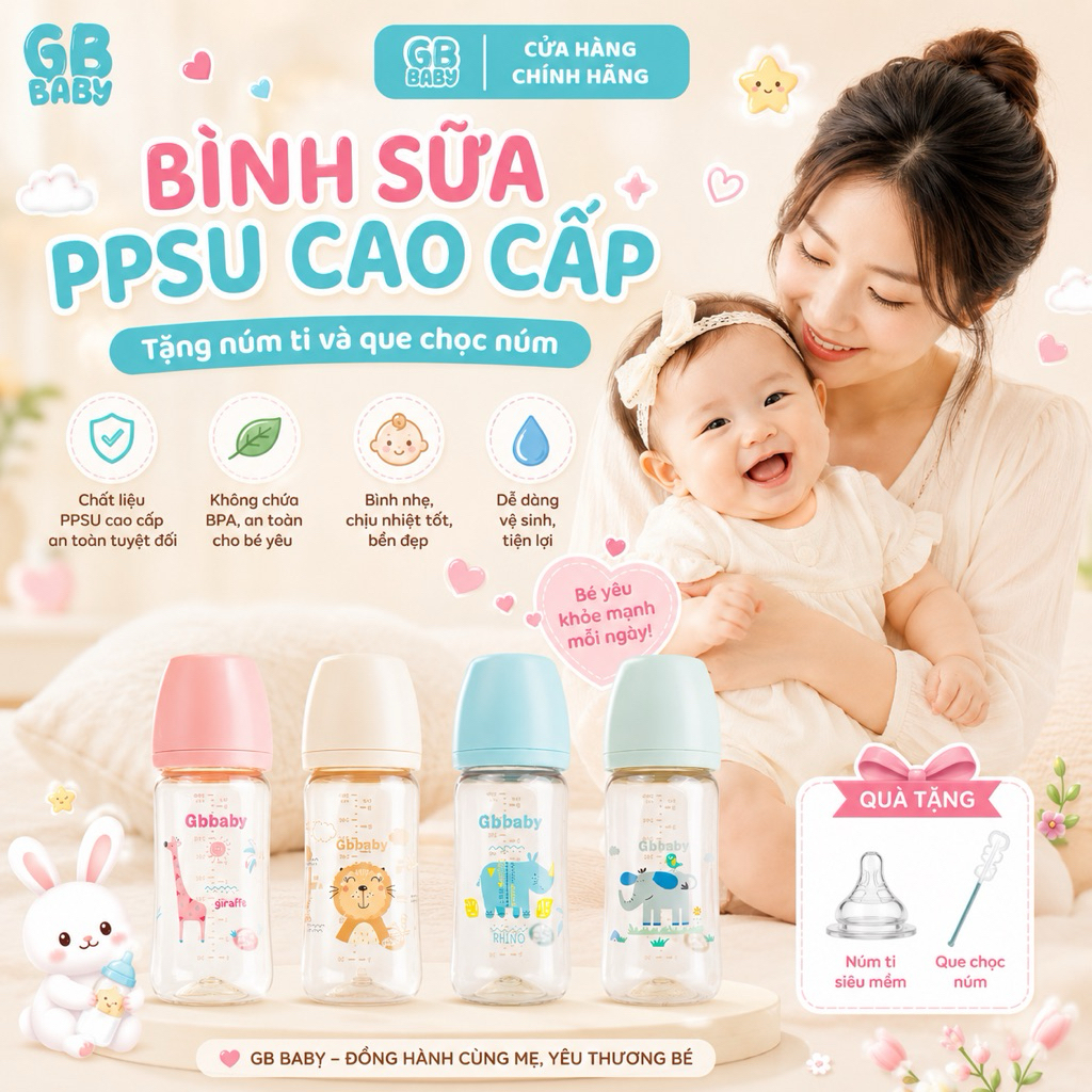 [Gb-Baby Chính Hãng] Bình Sữa Gb Baby in hình cao cấp PPSU 180ML, 280ML - GIAN HÀNG CHÍNH HÃNG