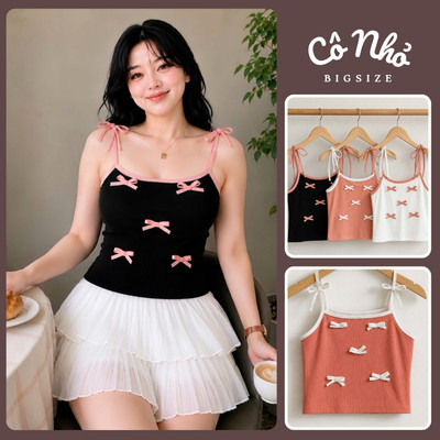 Áo hai dây bigsize nữ dáng áo croptpo trang trí nơ dễ thương vả thun gân co giãn mùa hè G157