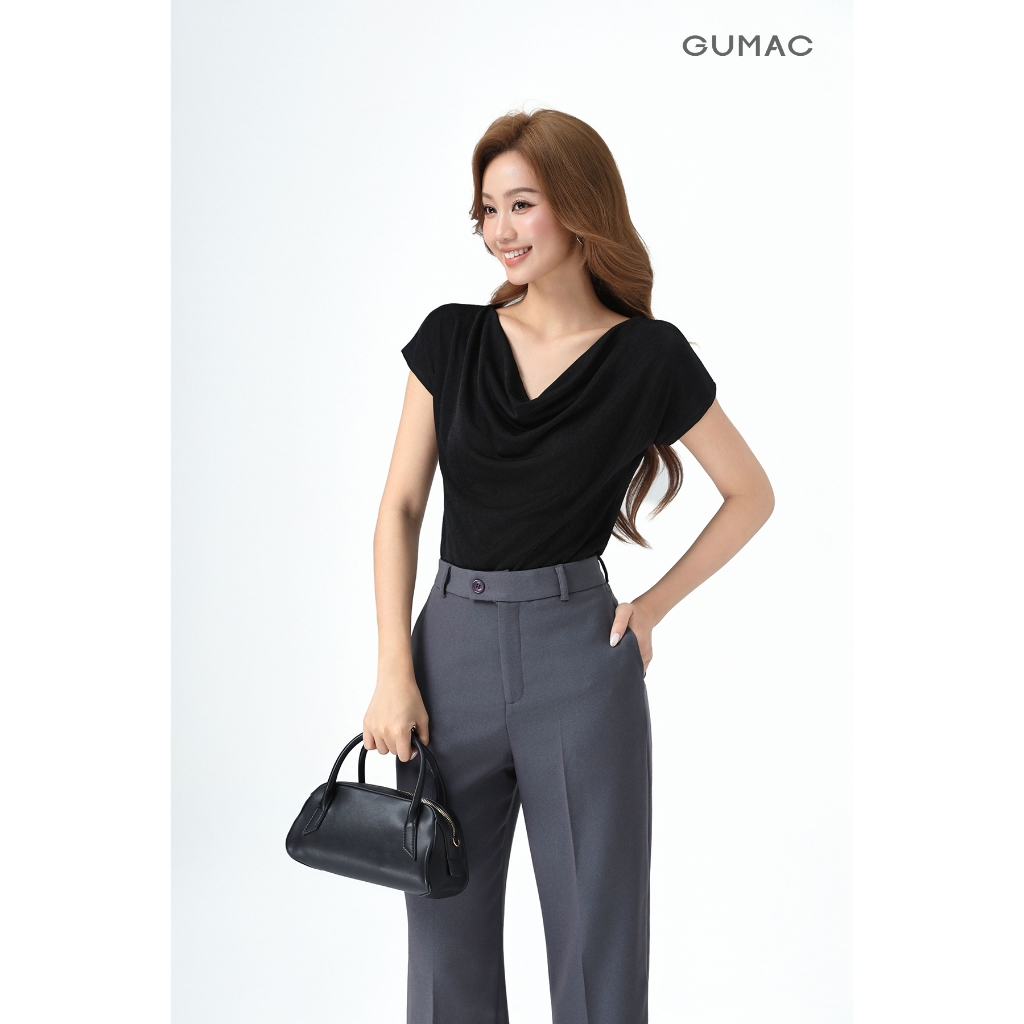 Áo Thun Cổ Đổ GUMAC Áo Thun Kiểu Sang Trọng Áo Đi Tiệc Vải Thun Ánh Nhung Co Giãn Tôn Dáng ATE01031 | BigBuy360 - bigbuy360.vn