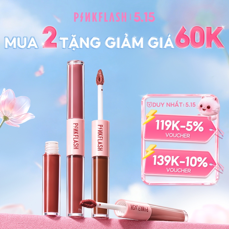 PINKFLASH son môi bộ đôi son môi dạng lỏng matte son môi nhung lip tint nhẹ sắc tố cao kéo dài 2.8g