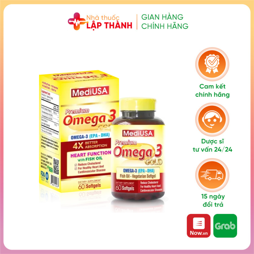 Viên uống MediUSA Premium Omega 3 Gold bổ mắt, bổ não, tốt tim mạch (Hộp 30 viên)
