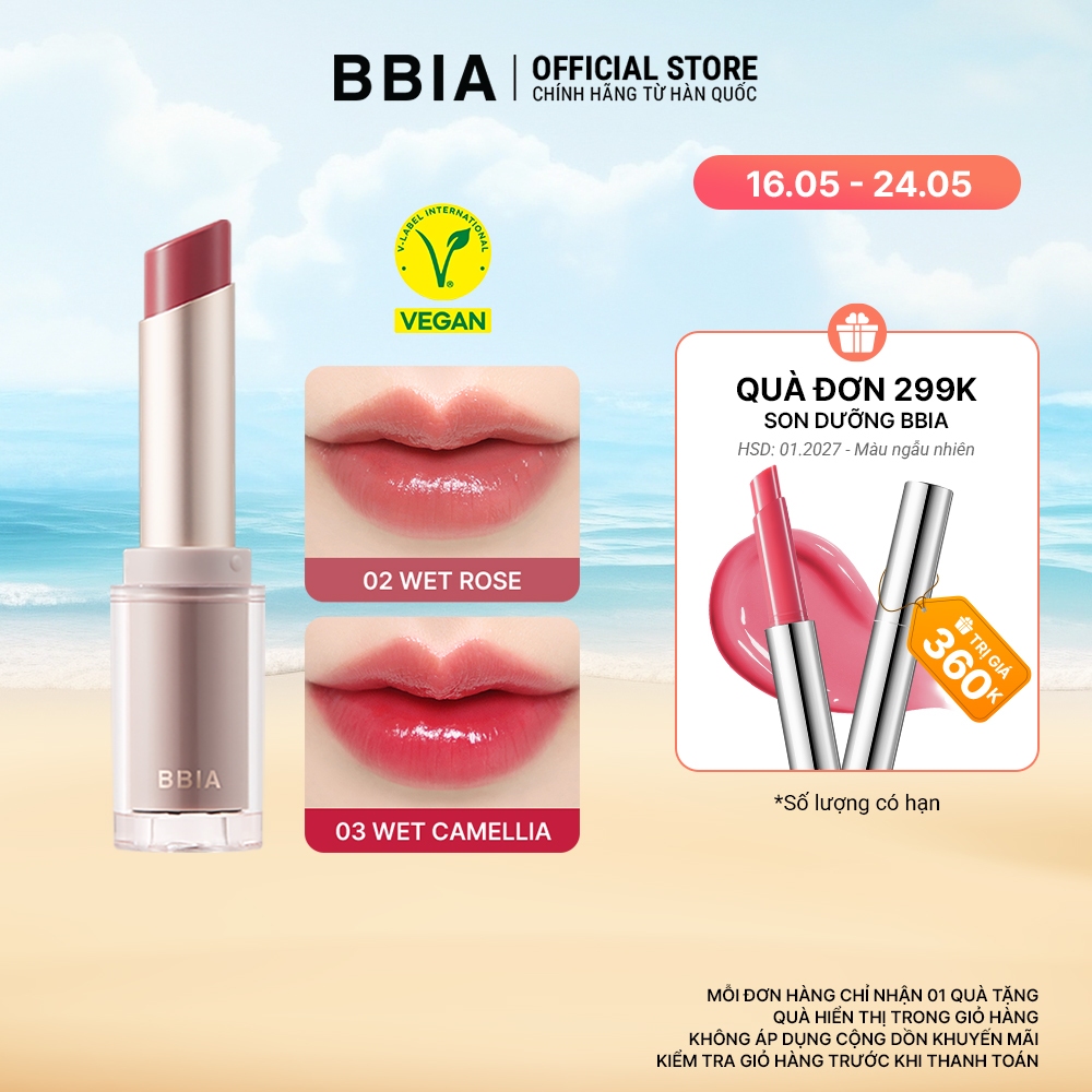 Son thỏi tint bóng căng mọng, dưỡng ẩm mềm mịn BBIA Ready To Wear Water Lipstick 3g
