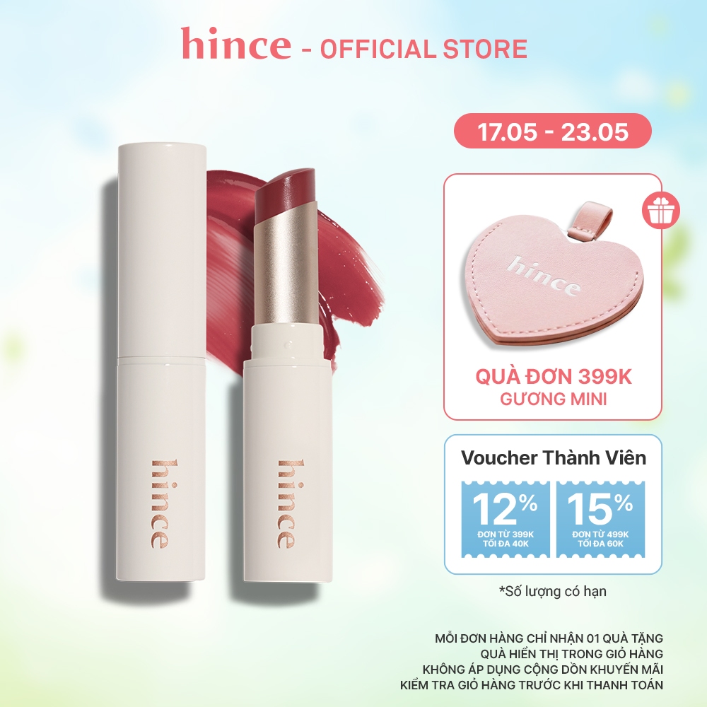 Son dưỡng có màu mỏng nhẹ thuần chay hince Mood Enhancer Lip Glow 5.5G