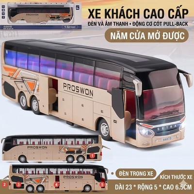 Mô hình xe bus chở khách hạng thương gia KAVY bằng hợp kim có nhạc và đèn mở được tất cả cánh cửa