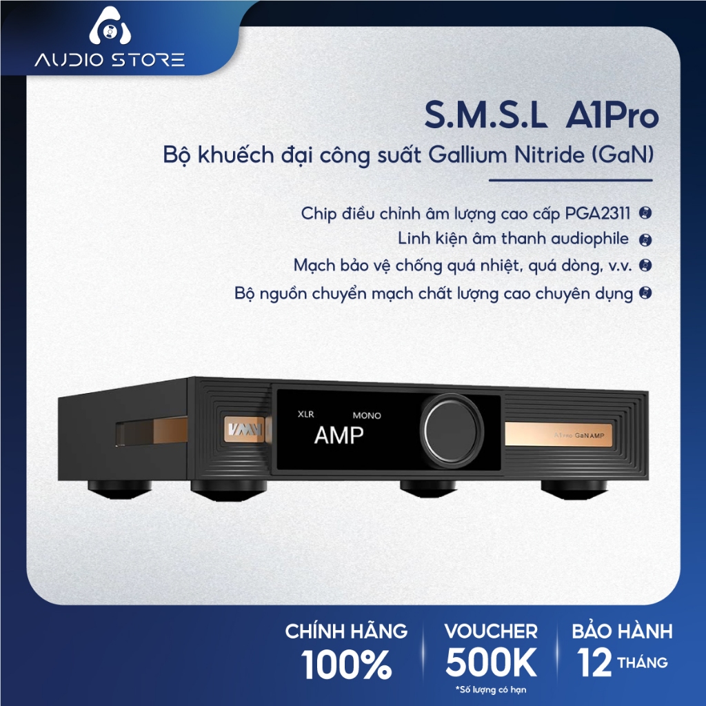 Amply Bluetooth VMV A1Pro, Bộ Khuếch Đại Âm Thanh SMSL A1Pro Công Nghệ GaN, Hỗ Trợ Loa Hi-End