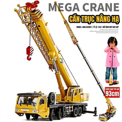 Mô hình xe cẩu hạng nặng 4 tầng KAVY bằng hợp kim dài 97cm có 4 chân đỡ, 8 bánh xe gấp gọn