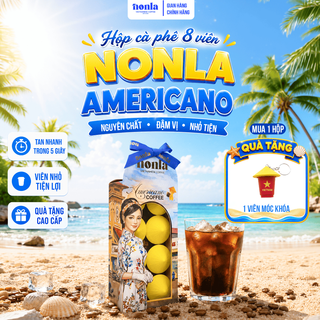 Hộp Cà Phê Hòa Tan Americano Sấy Thăng Hoa NONLA COFFEE Không Đường Tan Trong Nước Lạnh 8 Viên