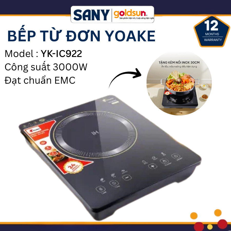 Bếp Từ Đơn Yoake YK-IC922 Công Suất 3000W Nấu Nhanh, Hẹn Giờ, Khóa An Toàn, Mặt Kính Cường Lực
