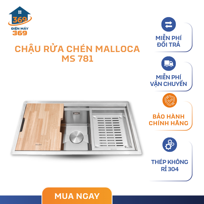 Chậu Rửa Chén Malloca MS 781 - Chất Liệu Thép Không Gỉ 304 - Bộ Xả Ngăn Mùi Hiệu Quả - SMC