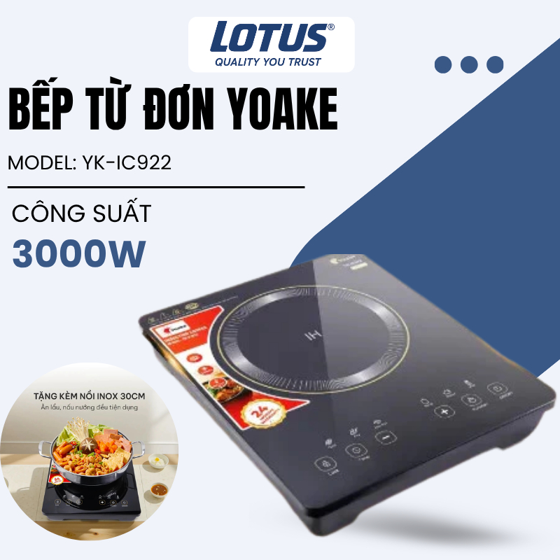 Bếp Từ Đơn Yoake YK-IC922 Công Suất 3000W Nấu Nhanh, Hẹn Giờ, Khóa An Toàn, Mặt Kính Cường Lực