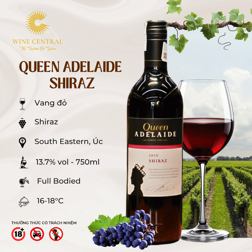 [Chính Hãng] - Rượu Vang Đỏ Úc Queen Adelaide Shiraz 750ml (13,7%) - Vang Nhập Khẩu WINE CENTRAL