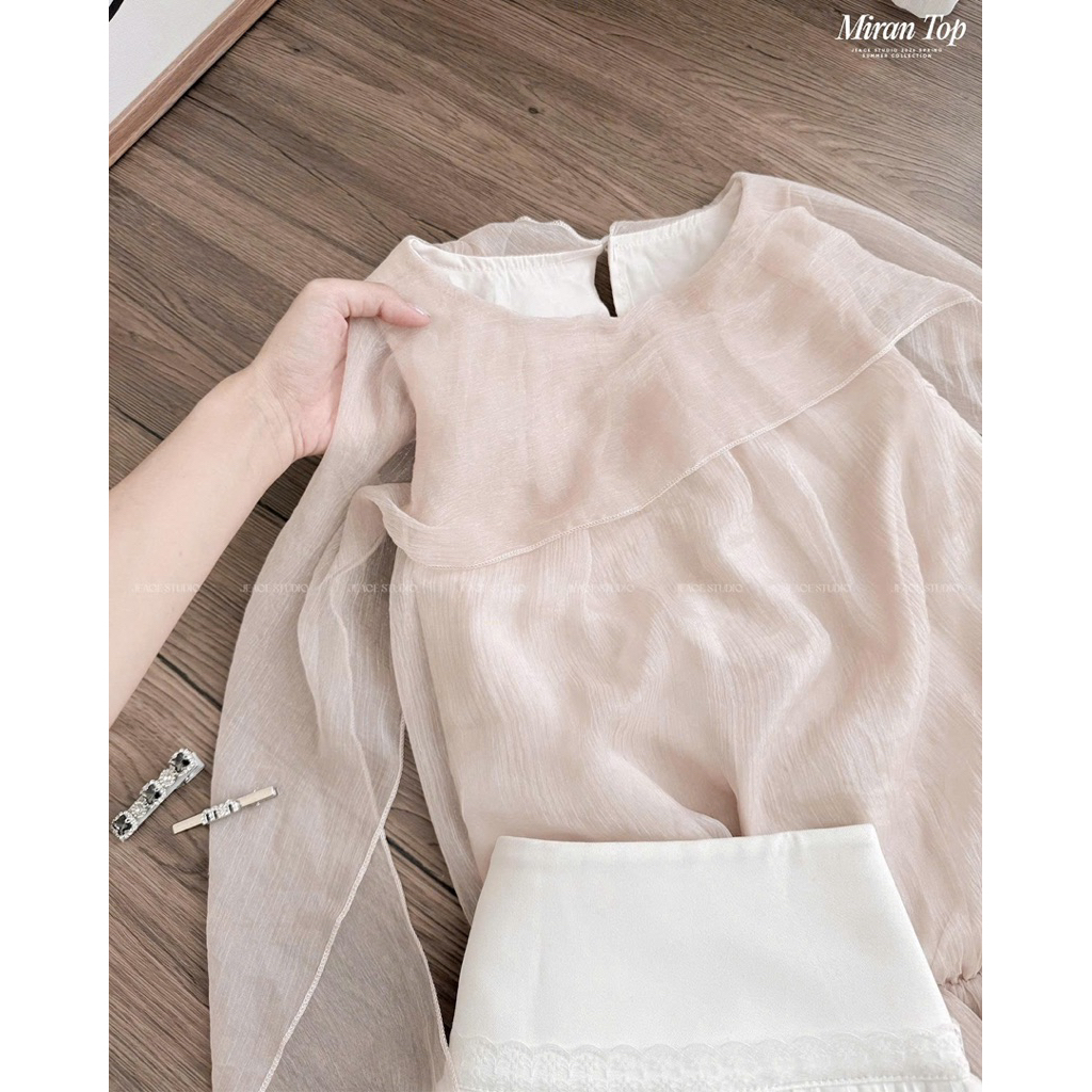 Áo voan lụa phối bèo che bắp tay nữ tính Miran Top Hàn Quốc Jeace Studio