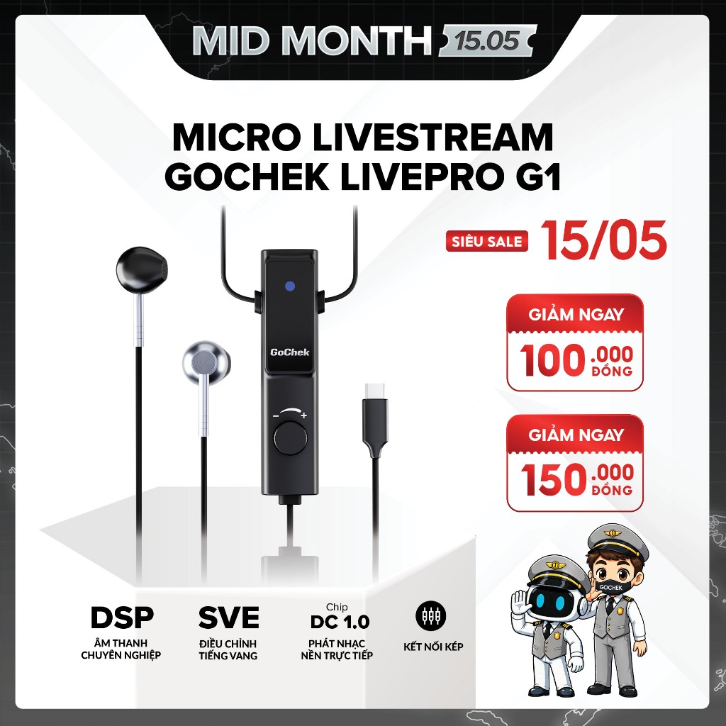Micro Hát Livestream GoChek LivePro G1 Tích Hợp Đa Chức Năng, Dễ Dàng Sử Dụng, Micro Kết Nối Đa Thiế