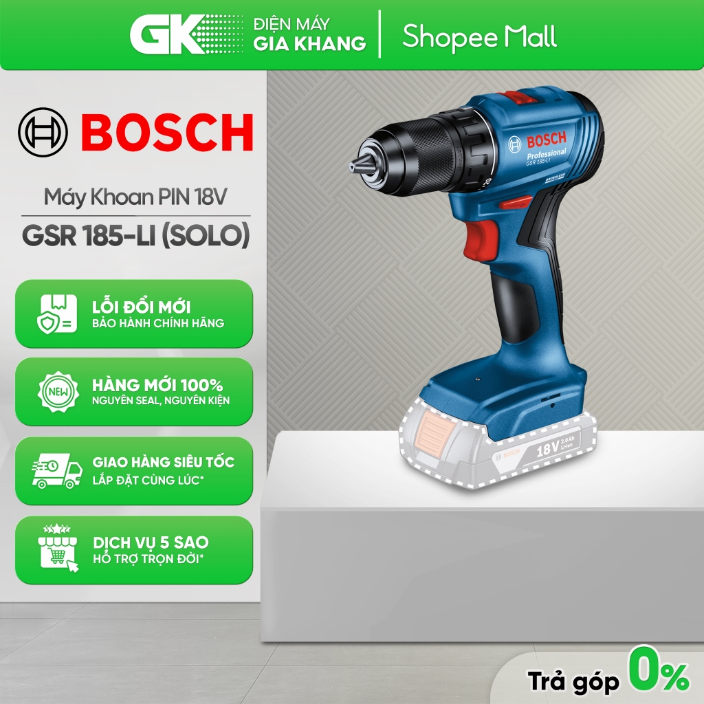 (06019K3083) Máy Khoan Pin Bosch GSR 185-LI (SOLO) [Toàn Quốc]