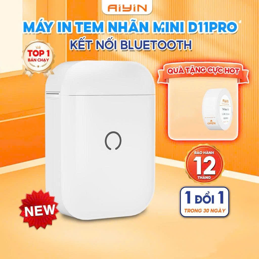 Máy In Nhiệt Mini Cầm Tay AYIN Bluetooth D11Pro, In Hình Cho Bé, In Mã Vạch, Note Dụng Cụ Học Tập