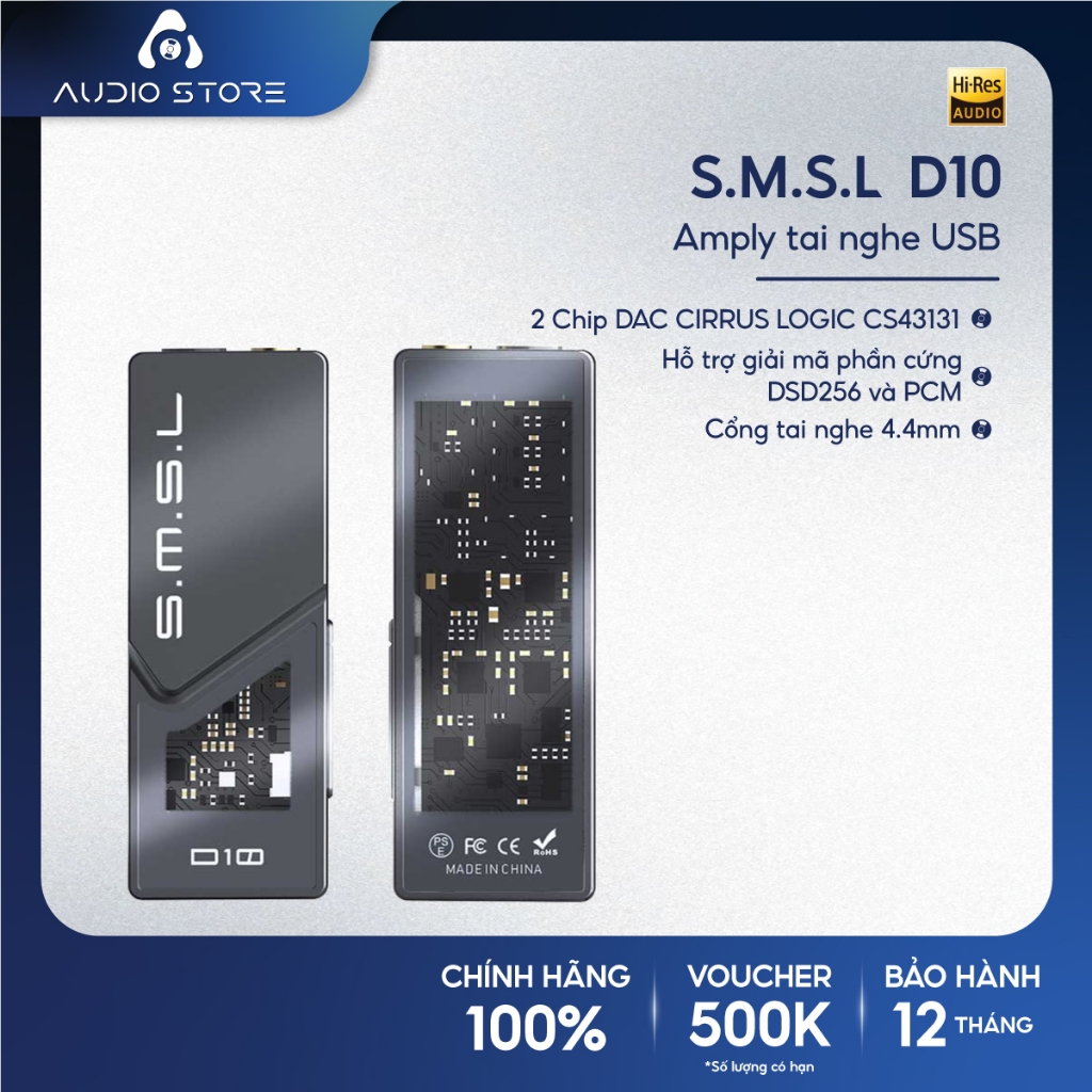 Bộ Khuếch Đại Headphone SMSL D10, DAC Mini SMSL D10 Tích Hợp Giải Mã Âm Thanh Hi-res Cho Thiết Bị Di
