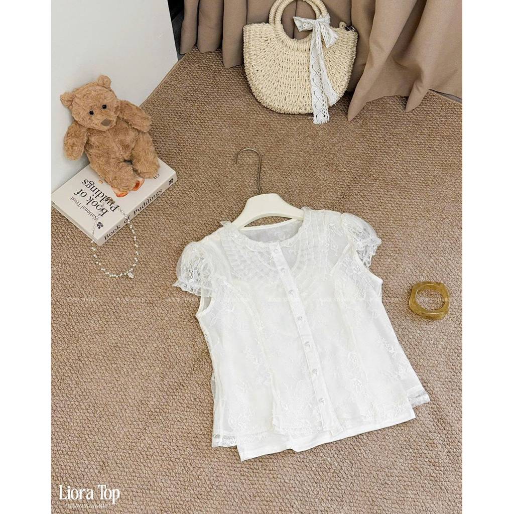 Áo ren trắng cổ Victorian xếp tầng tay bồng nhẹ tiểu thư feminine Jeace Studio Liora Top A78