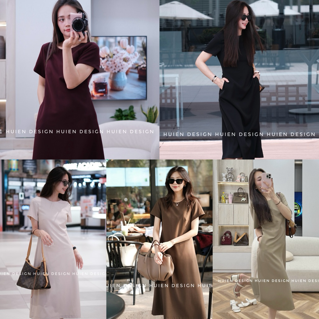 Váy nữ dài 2 lớp cộc tay form suông hàng thiết kế Huien Design style thanh lịch, đầm maxi dự tiệc