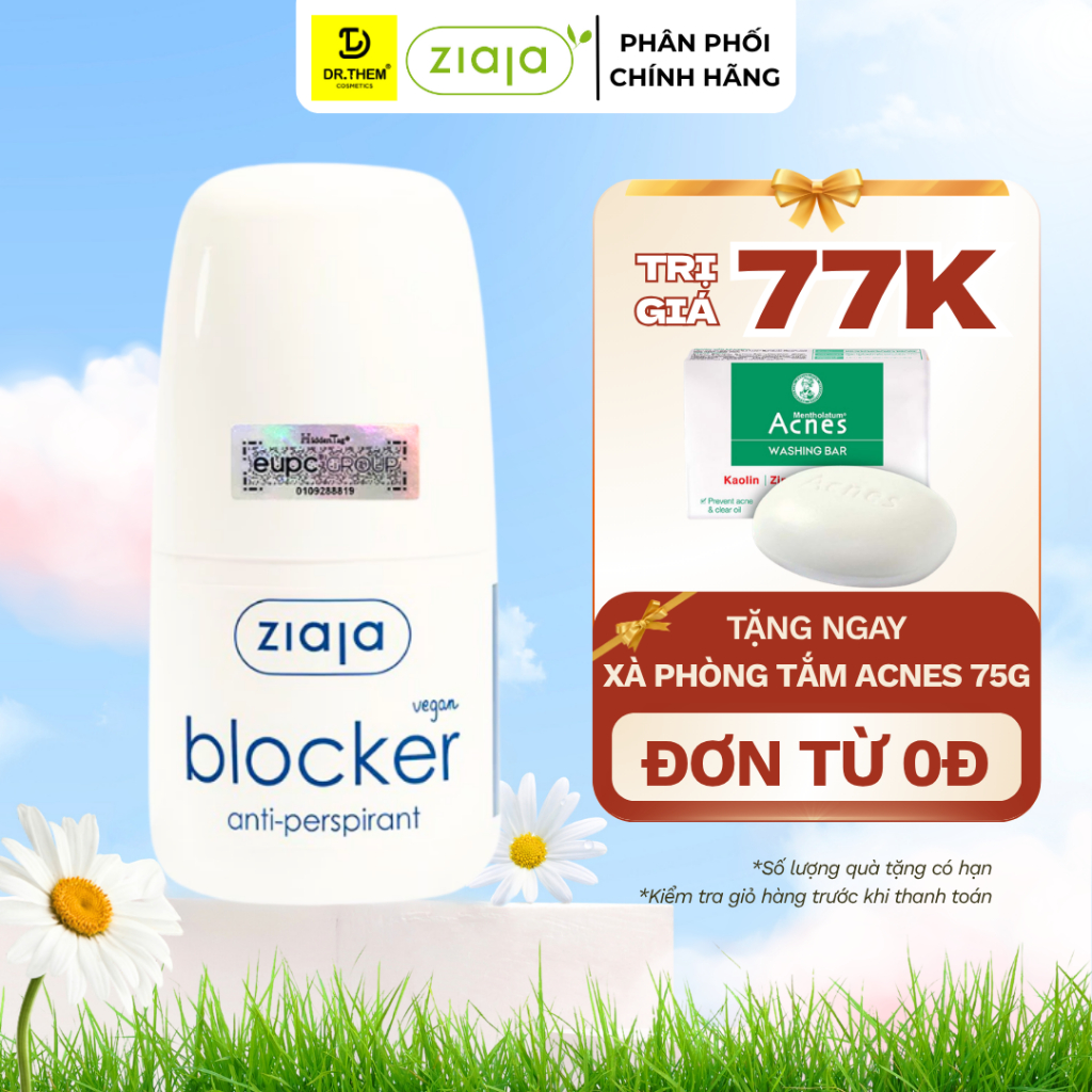Lăn Khử Mùi Ziaja Blocker Kiểm Soát Mồ Hôi Vùng Nách, Thấm Nhanh, Không Để Lại Vệt Trên Áo 60ml - Dr