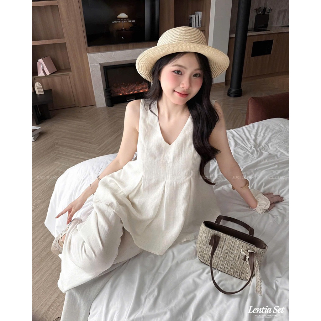 Set nữ linen form suông rộng rãi thoáng mát 2 lớp Hàn Quốc du lịch Jeace Studio Lentia Set59