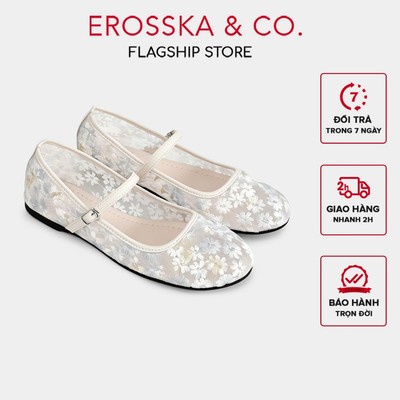 [EROSSKA] [Form 1.5] - Giày búp bê nữ balletcore lưới phối hoa quai ngang kiểu dáng basic màu kem - EL125