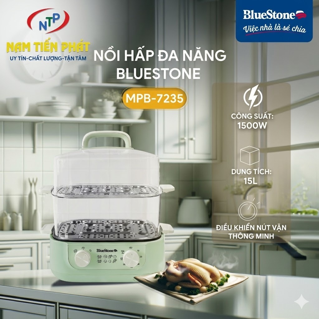 Nồi Hấp Đa Năng BlueStone MPB-7235 1500W – Dung Tích 12L, Hấp Nhanh, Chính Hãng