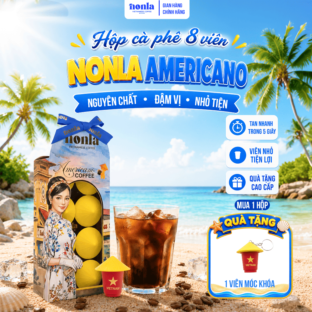 Hộp Cà Phê Hòa Tan Americano Sấy Thăng Hoa NONLA COFFEE Không Đường Tan Trong Nước Lạnh 8 Viên
