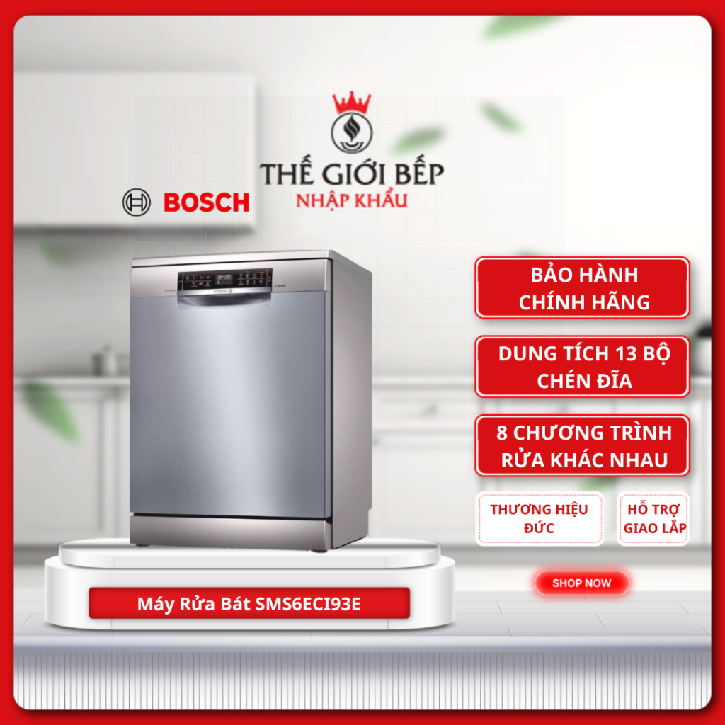 Máy rửa bát Bosch SMS6ECI93E serie 6 - Dung Tích 13 -14 Bộ, Sấy Extra Dry, Home Connect