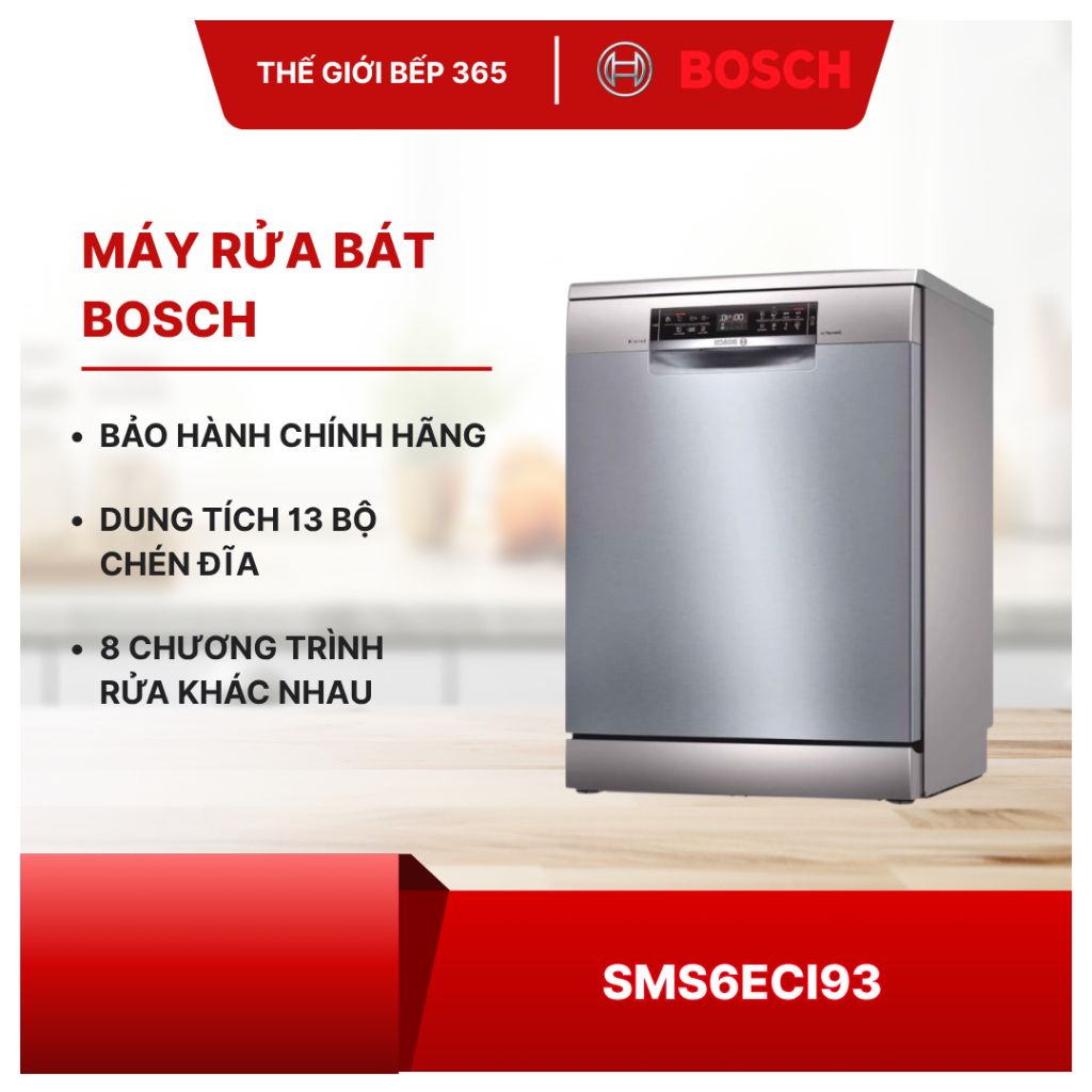 Máy rửa bát Bosch SMS6ECI93E serie 6 - Dung Tích 13 -- 14 Bộ, Sấy Extra Dry, Home Connect