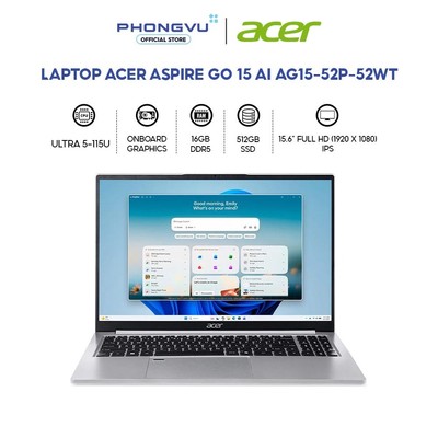 Laptop Acer Aspire Go 15 AI AG15-52P-52WT (Ultra 5-115U/ 16GB/ 512GB/ Windows 11 Home SL) - Bảo hành 12 tháng