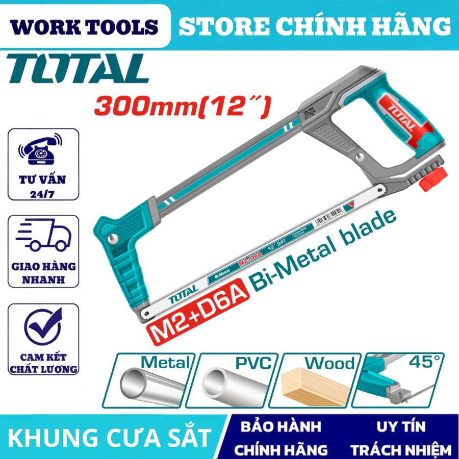 Khung cưa sắt TOTAL, thép cao cấp, cắt sắt – Inox – ống kim loại, dùng cho cơ khí – công trình DNTT