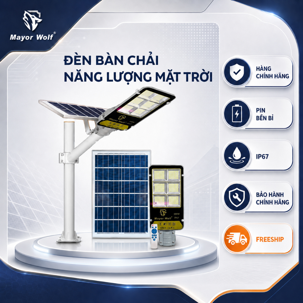 Đèn Đường Năng Lượng Mặt Trời 2 Mayor Wolf – Đèn Solar LED Ngoài Trời IP68, Chiếu Sáng 300m²