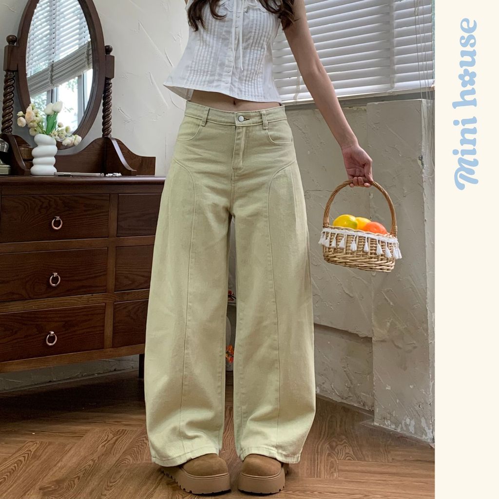 𝐌𝐢𝐧𝐢 𝐇𝐨𝐮𝐬𝐞 - Quần ống suông rộng nữ vải Kaki pha Jeans mềm mát màu NÂU BE VÀNG phối đồ mùa hè MINI33 | BigBuy360 - bigbuy360.vn