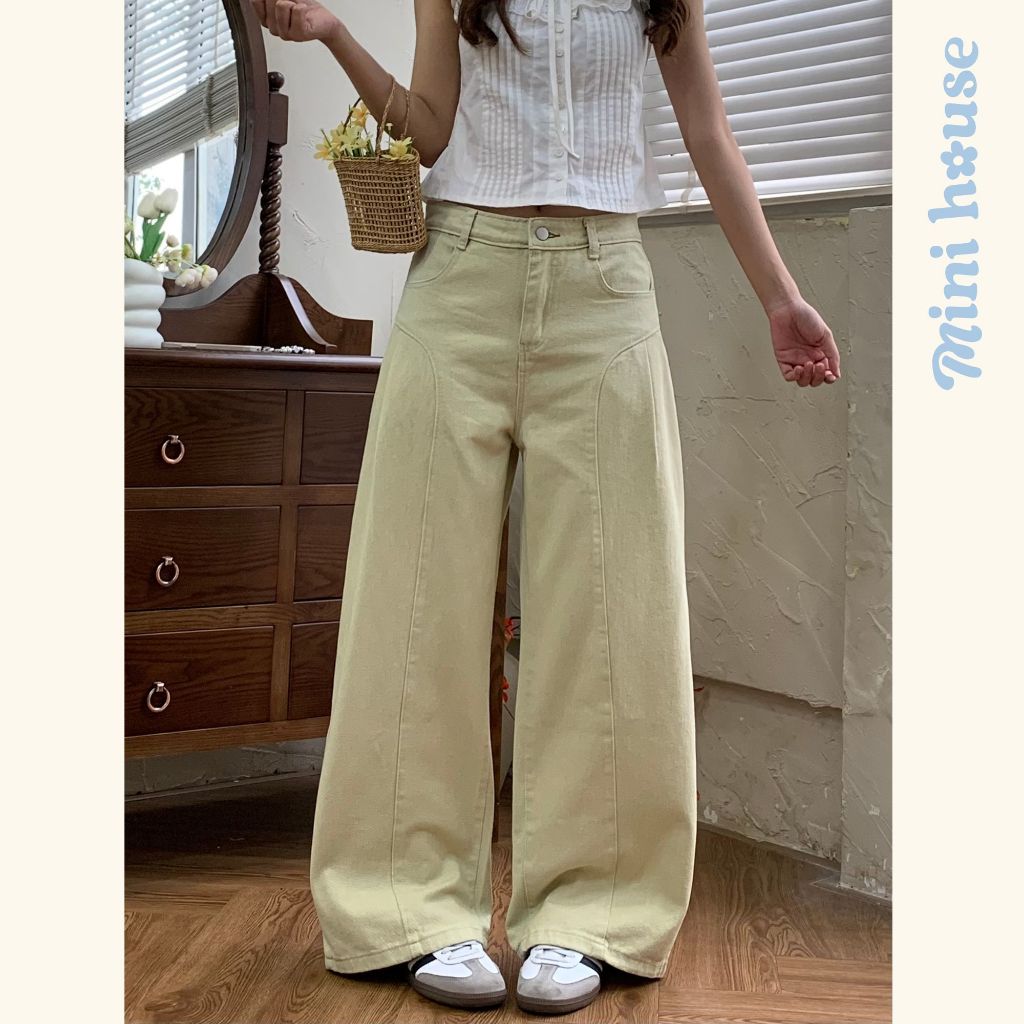 𝐌𝐢𝐧𝐢 𝐇𝐨𝐮𝐬𝐞 - Quần ống suông rộng nữ vải Kaki pha Jeans mềm mát màu NÂU BE VÀNG phối đồ mùa hè MINI33 | BigBuy360 - bigbuy360.vn