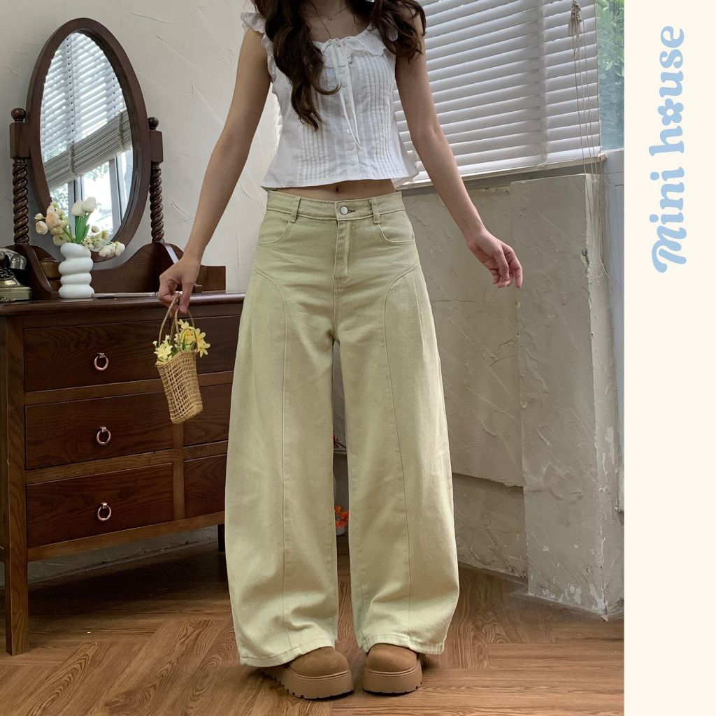 𝐌𝐢𝐧𝐢 𝐇𝐨𝐮𝐬𝐞 - Quần ống suông rộng nữ vải Kaki pha Jeans mềm mát màu NÂU BE VÀNG phối đồ mùa hè MINI33 | BigBuy360 - bigbuy360.vn