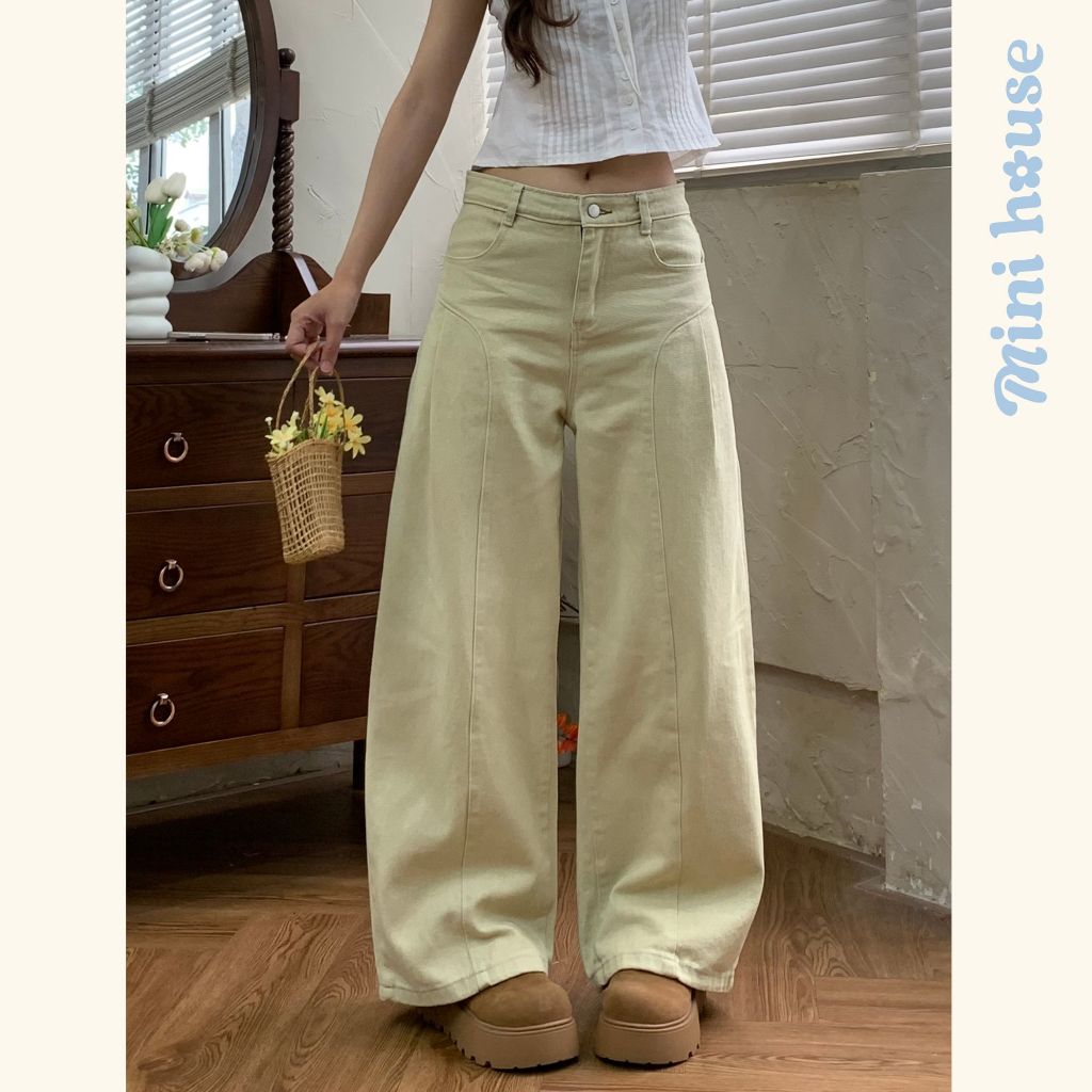 𝐌𝐢𝐧𝐢 𝐇𝐨𝐮𝐬𝐞 - Quần ống suông rộng nữ vải Kaki pha Jeans mềm mát màu NÂU BE VÀNG phối đồ mùa hè MINI33 | BigBuy360 - bigbuy360.vn