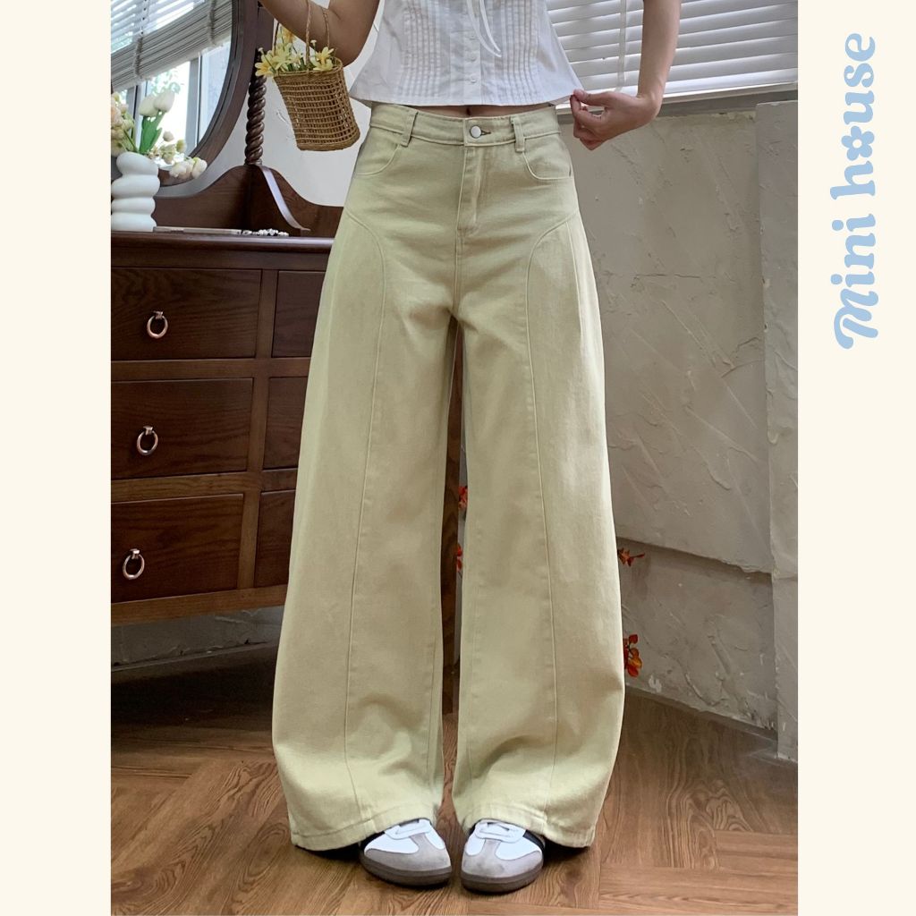 𝐌𝐢𝐧𝐢 𝐇𝐨𝐮𝐬𝐞 - Quần ống suông rộng nữ vải Kaki pha Jeans mềm mát màu NÂU BE VÀNG phối đồ mùa hè MINI33 | BigBuy360 - bigbuy360.vn