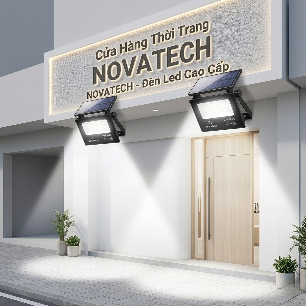 Đèn pha Led năng lượng mặt trời Novatech ( Pháp ) công suất 10W , chống nước IP65, Panel liền